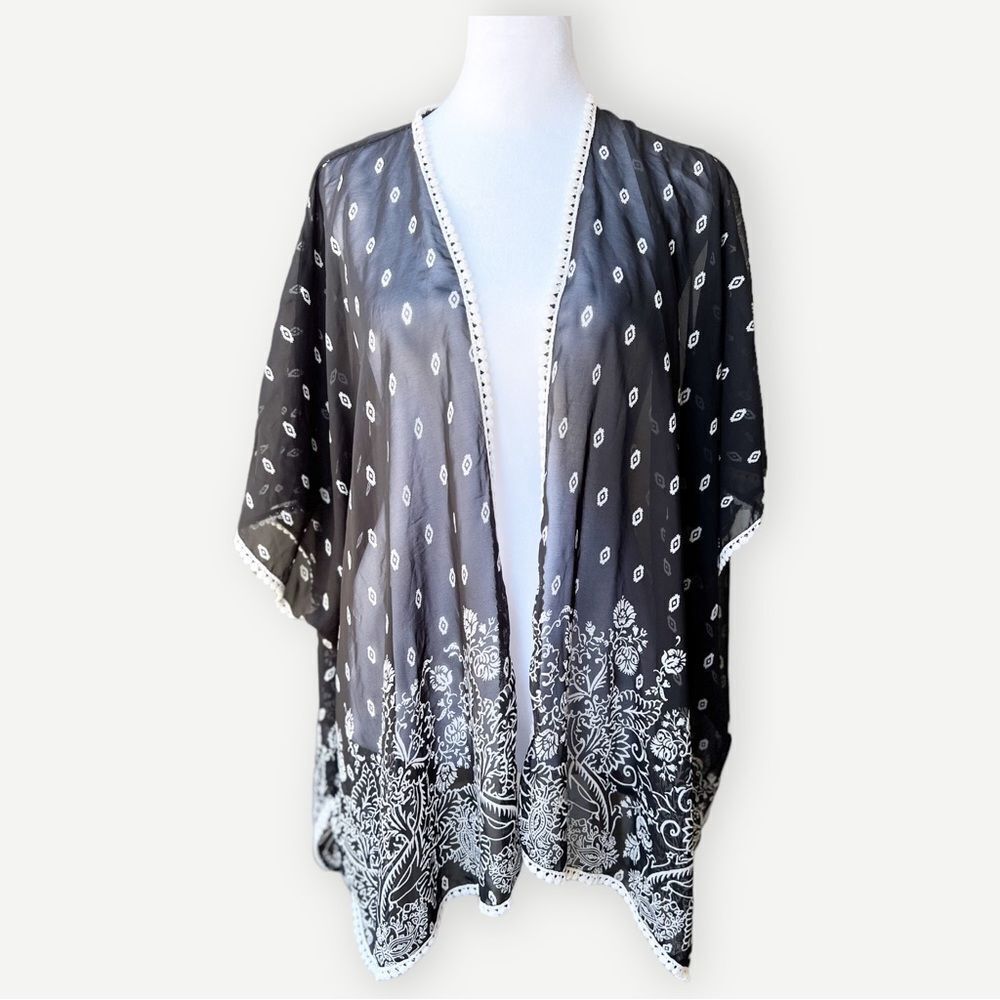Miley and Molly Sheer Lightweight Black & White Flowy Shrug Cardigan. One size.
